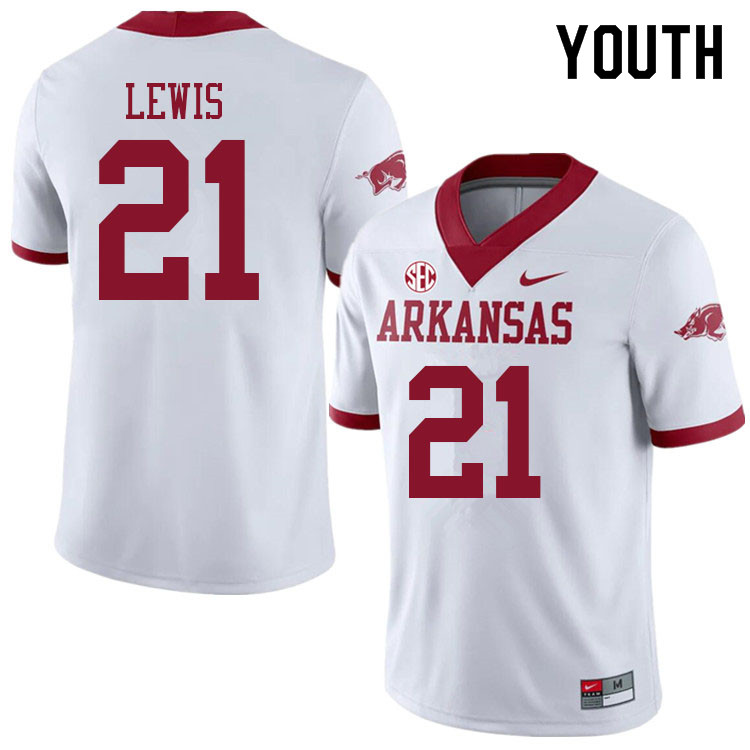 Youth #21 Jaylen Lewis Arkansas Razorbacks College Football Jerseys Sale-Alternate White - Click Image to Close